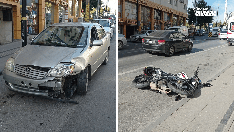 Sivas’ta Motosiklet ve Otomobil Çarpıştı