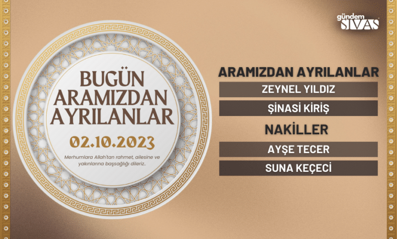 Aramızdan Ayrılanlar 02.10.2023