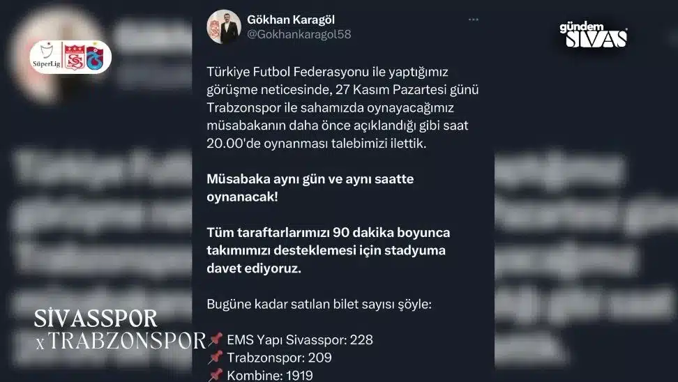 Sivasspor Kulübü, Trabzonspor Maçının Saati Hakkında Açıklama Yaptı