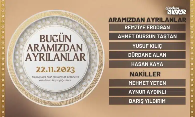 Sivas'ta Aramızdan Ayrılanlar - 22.11.2023