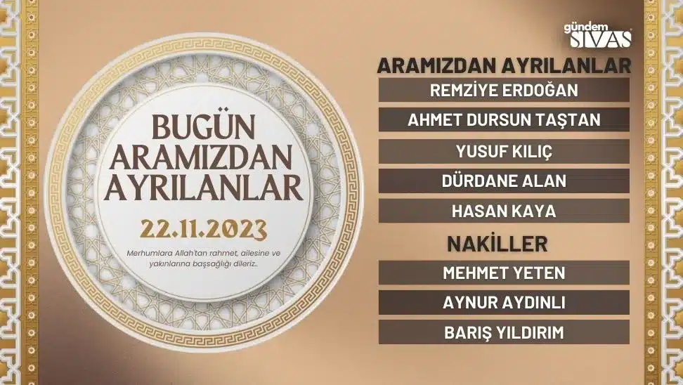 Sivas’ta Aramızdan Ayrılanlar – 22.11.2023