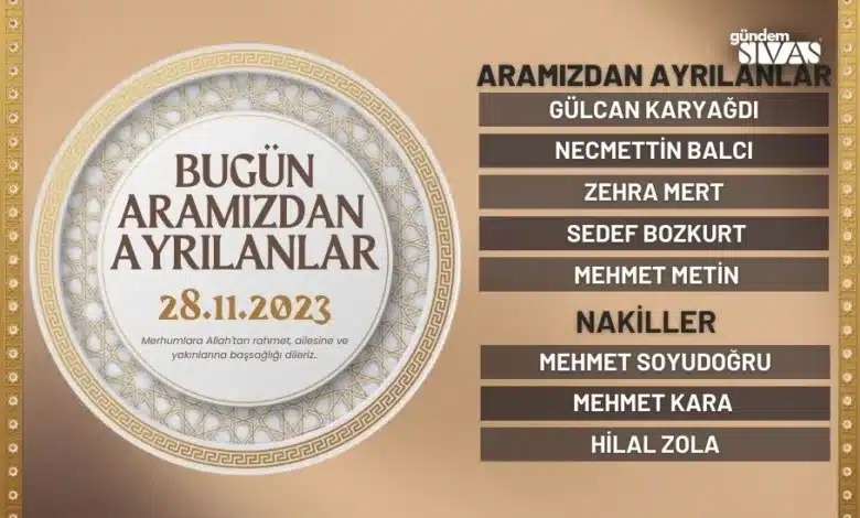 Sivas'ta Bugün Aramızdan Ayrılanlar - 28.11.2023