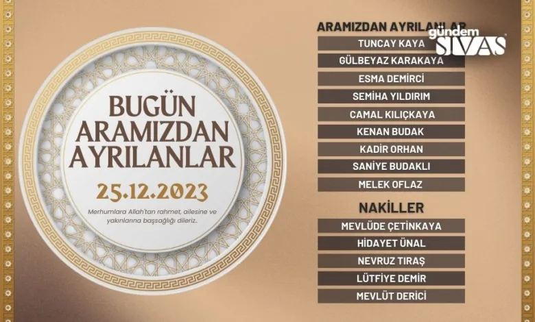 Aramızdan Ayrılanlar - 25.12.2023