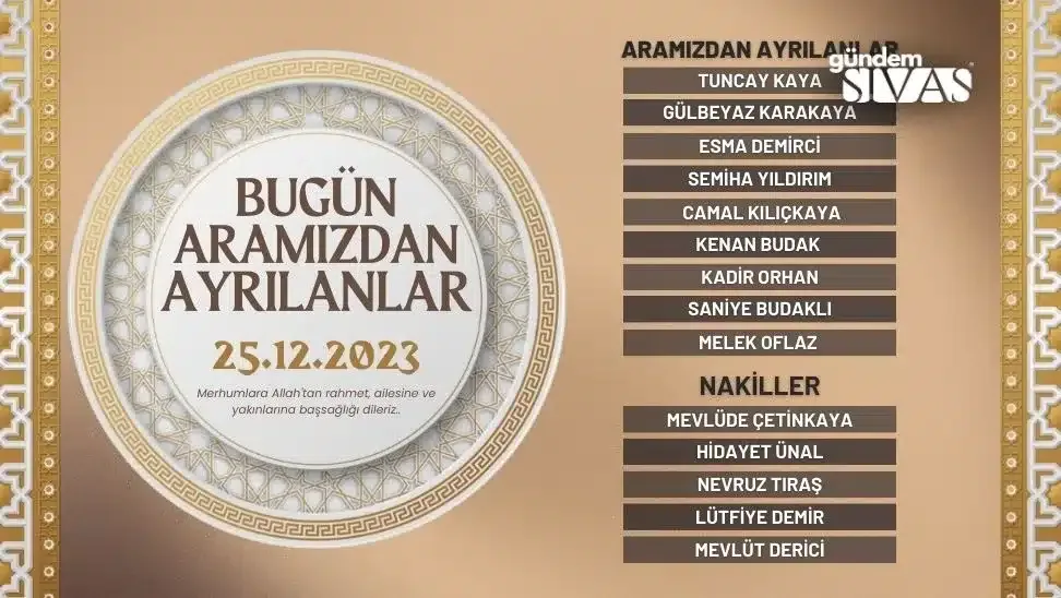 Aramızdan Ayrılanlar – 25.12.2023