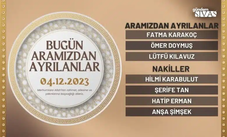 Aramızdan Ayrılanlar Sivas - 04.12.2023