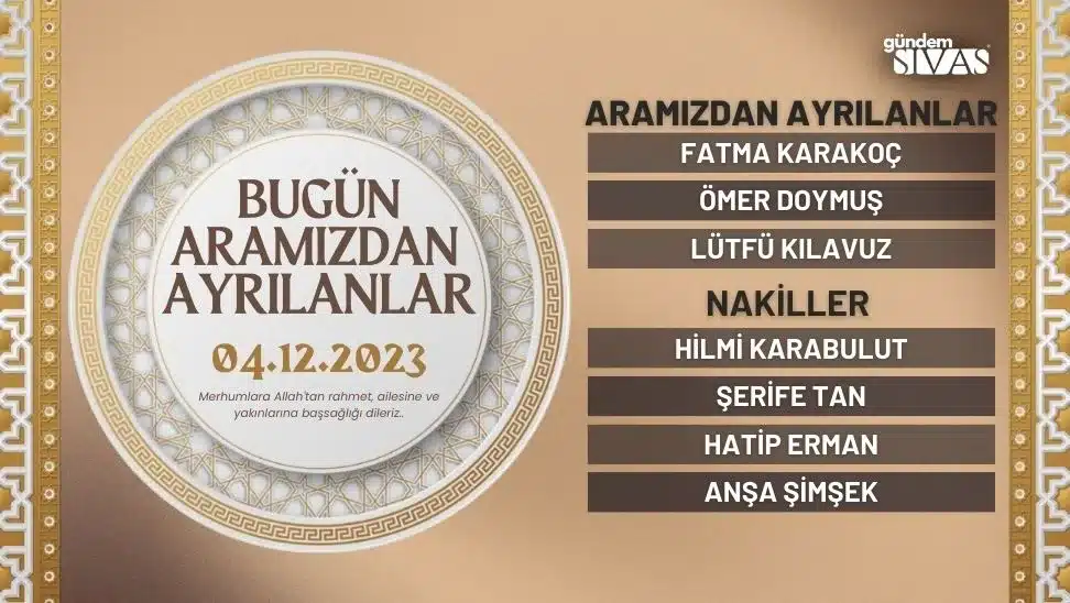 Aramızdan Ayrılanlar Sivas – 04.12.2023