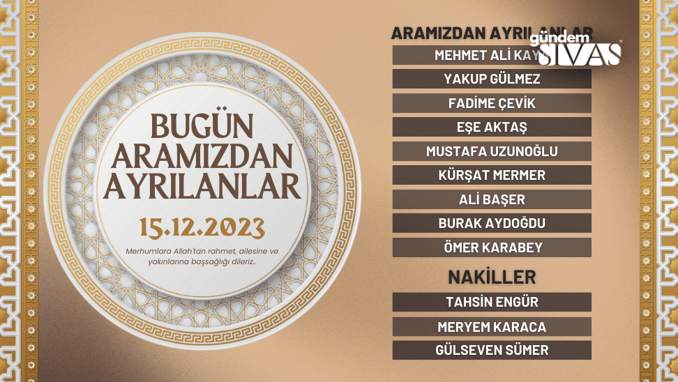 Bugün Hayatını Kaybedenler – 15.12.2023