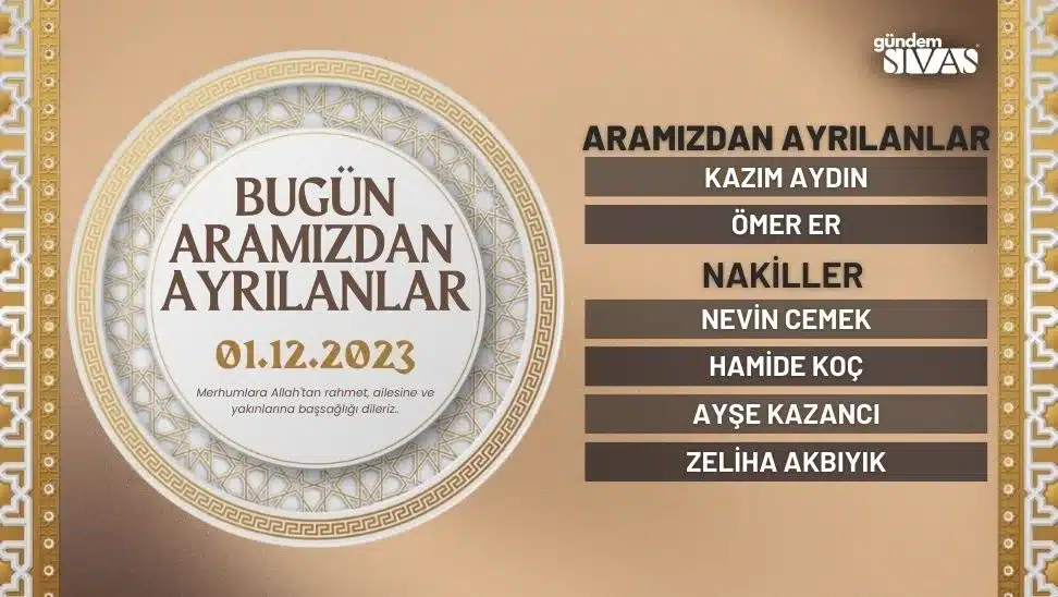 Hayatını Kaybedenler – 01.12.2023