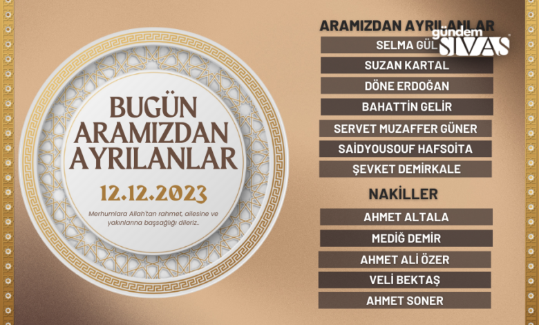 Sivas'ta Aramızdan Ayrılanlar - 12.12.2023