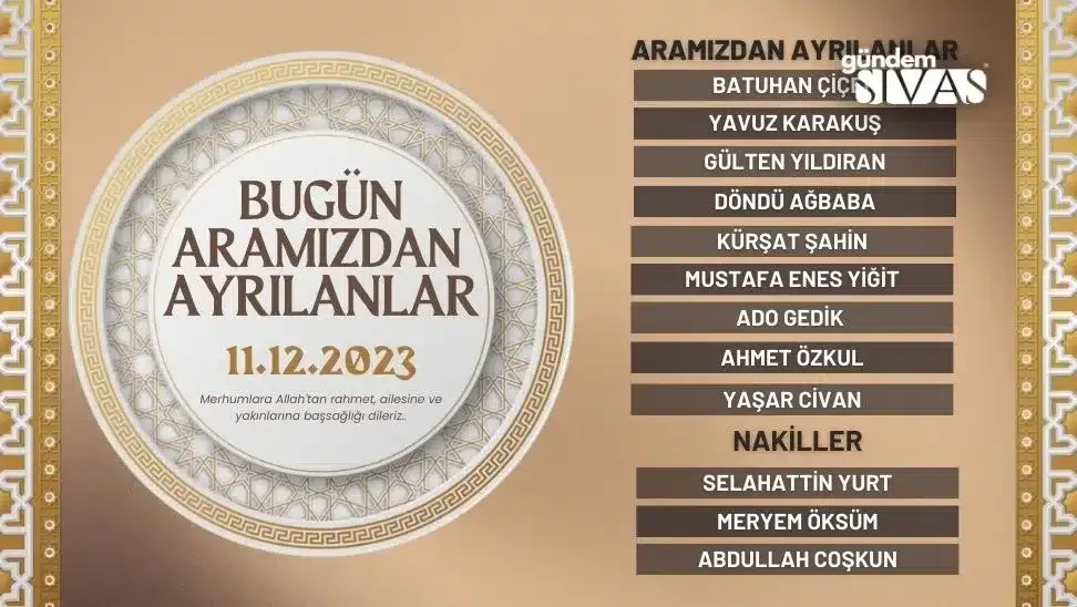 Sivas’ta Hayatını Kaybedenler – 11.12.2023