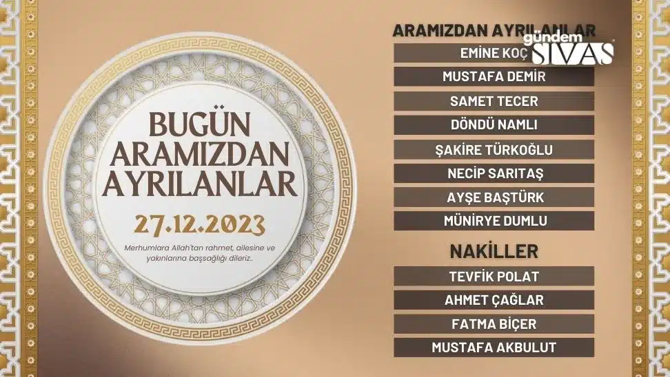 Sivas’ta Vefat Edenler – 27.12.2023