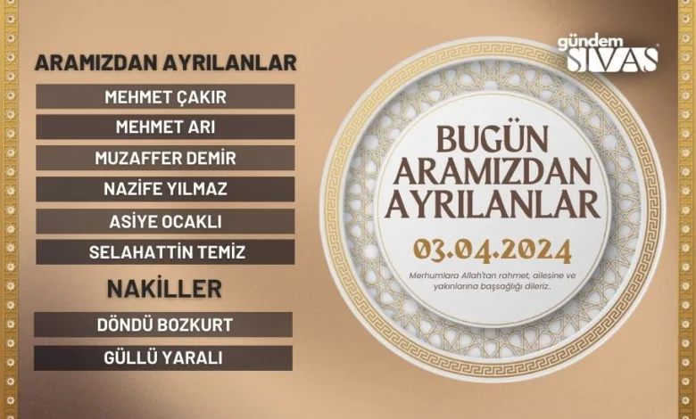 Sivas'ta Aramızdan Ayrılanlar - 03.04.2024