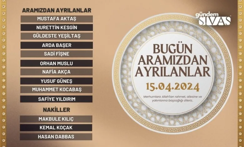 Sivas'ta Aramızdan Ayrılanlar - 15.04.2024