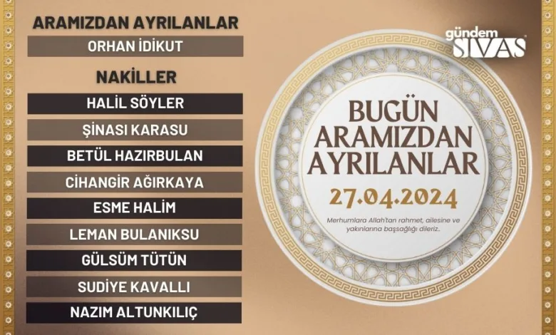 Sivas'ta Aramızdan Ayrılanlar - 27.04.2024