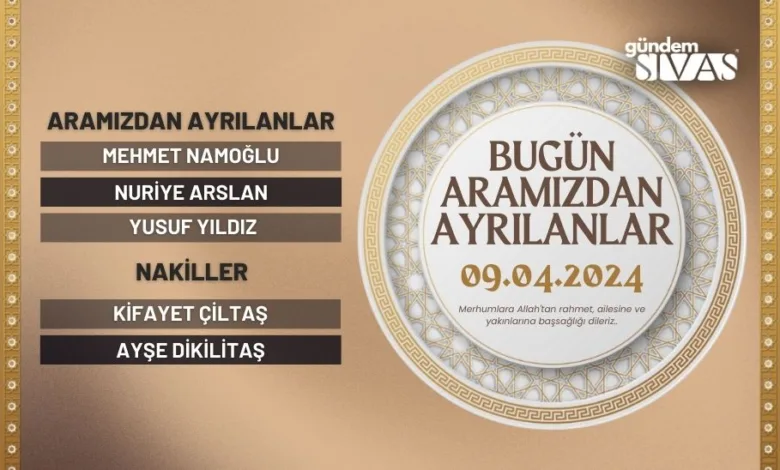 Sivas'ta Vefat Edenler - 09.04.2024