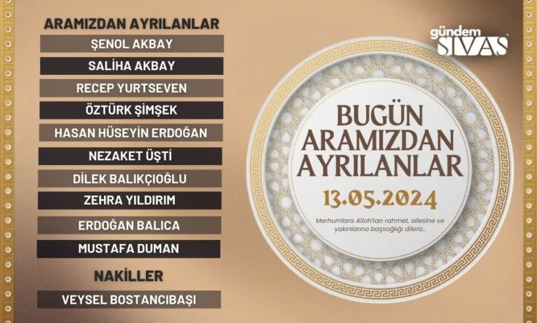 Sivas Vefat Edenler - 13.05.2024