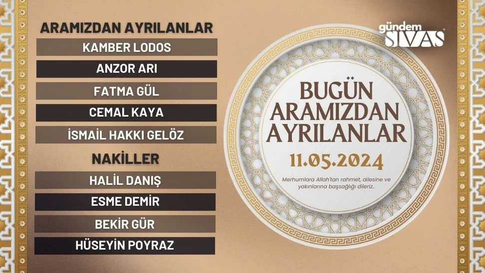 Sivas’ta Aramızdan Ayrılanlar – 11.05.2024