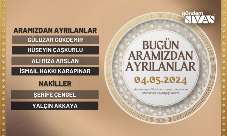 Sivas'ta Vefat Edenler - 04.05.2024