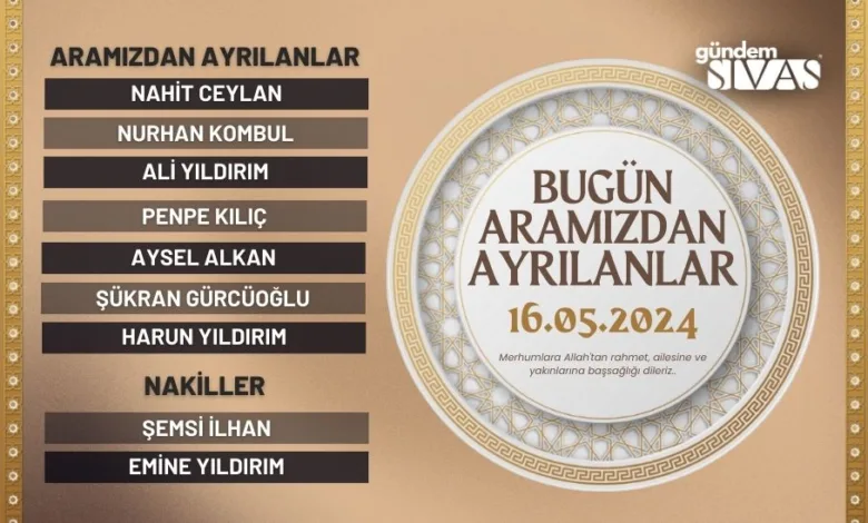 Sivas'ta Vefat Edenler - 16.05.2024